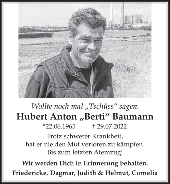 Anzeige von Hubert Anton Baumann von  Wochenende 