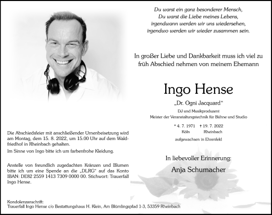 Anzeige von Ingo Hense von Kölner Stadt-Anzeiger / Kölnische Rundschau / Express