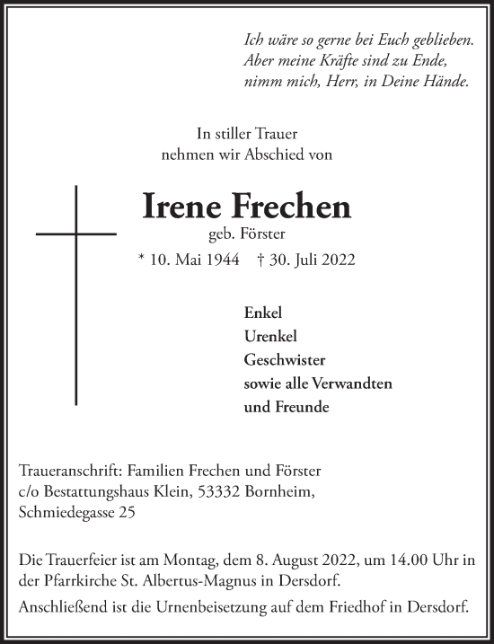 Anzeige von Irene Frechen von  Schaufenster/Blickpunkt 