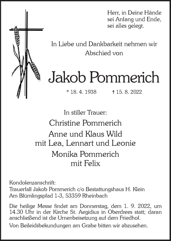 Anzeige von Jakob Pommerich von  Schaufenster/Blickpunkt 