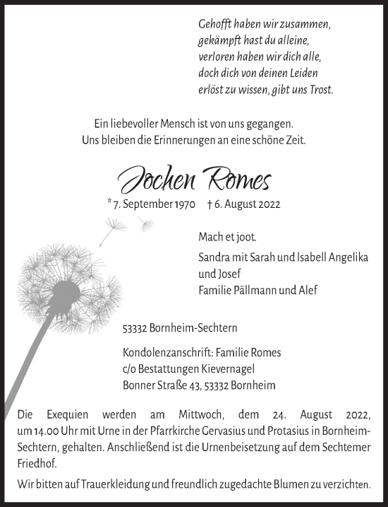 Anzeige von Jochen Romes von  Schaufenster/Blickpunkt 