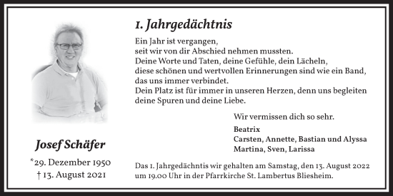 Anzeige von Josef Schäfer von  Werbepost 