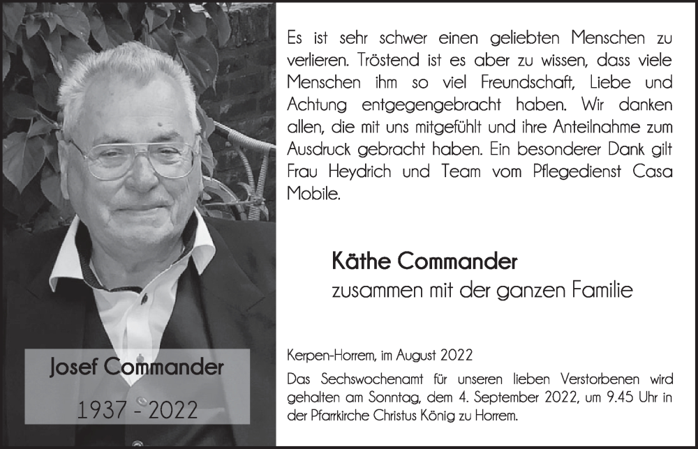  Traueranzeige für Käthe Commander vom 26.08.2022 aus  Werbepost 