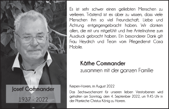 Anzeige von Käthe Commander von  Werbepost 
