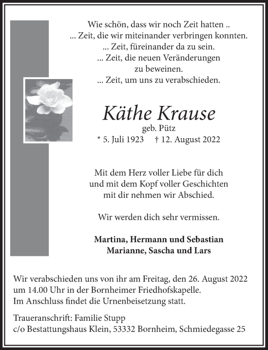 Anzeige von Käthe Krause von  Schaufenster/Blickpunkt 