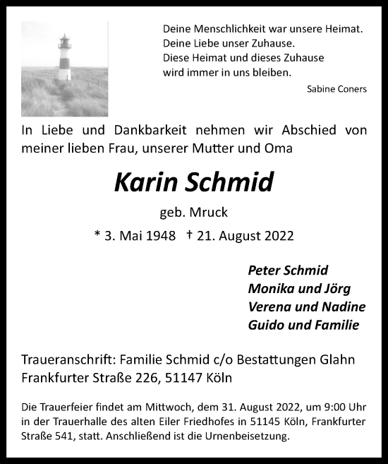 Anzeige von Karin Schmid von  EXPRESS - Die Woche 