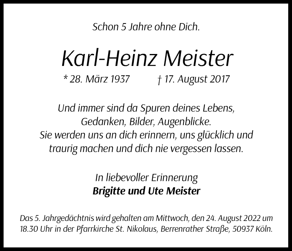  Traueranzeige für Karl-Heinz Meister vom 18.07.2023 aus Kölner Stadt-Anzeiger / Kölnische Rundschau / Express