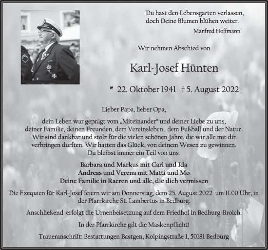 Anzeige von Karl-Josef Hünten von  Werbepost 
