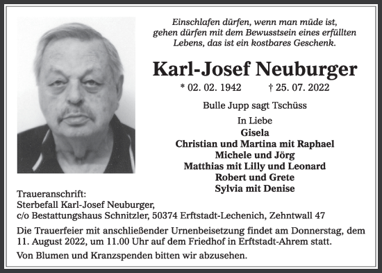 Anzeige von Karl-Josef Neuburger von  Werbepost 