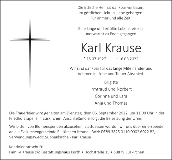 Anzeige von Karl Krause von  Blickpunkt Euskirchen 
