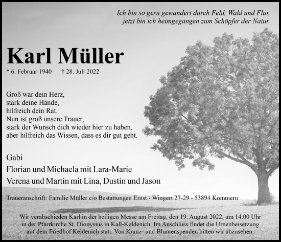 Anzeige von Karl Müller von  Blickpunkt Euskirchen 