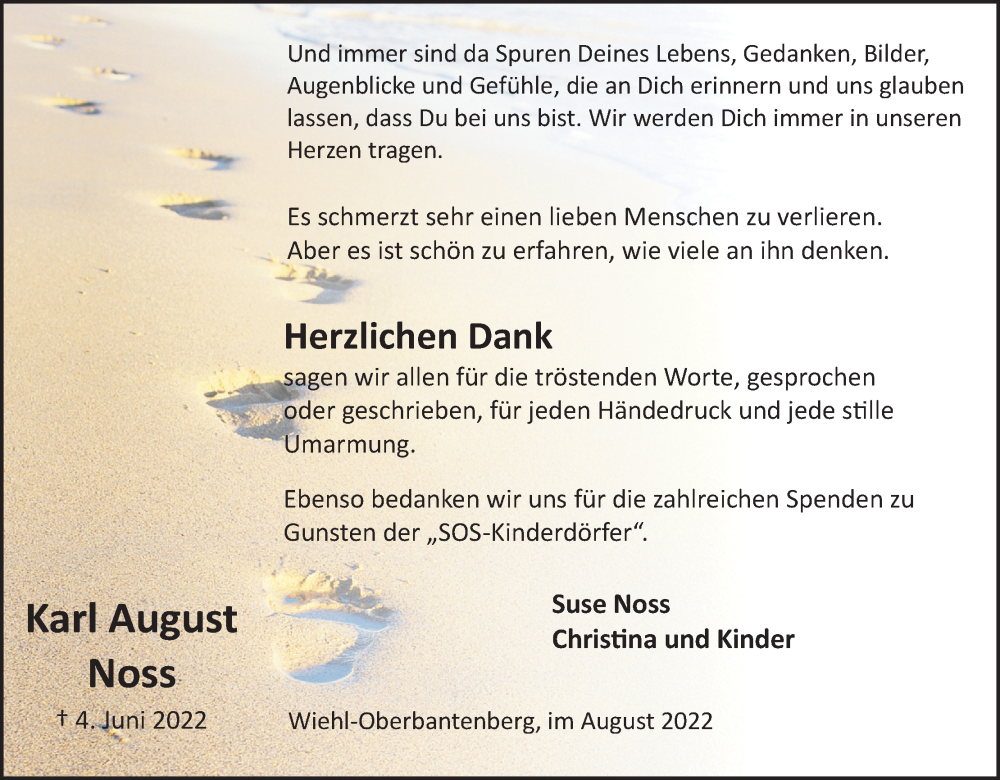  Traueranzeige für Karl August Noss vom 06.08.2022 aus Kölner Stadt-Anzeiger / Kölnische Rundschau / Express