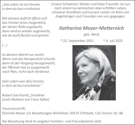 Anzeige von Katharina Meyer-Metternich von  Werbepost 