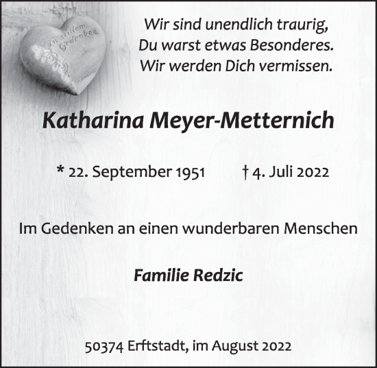 Anzeige von Katharina Meyer-Metternich von  Werbepost 
