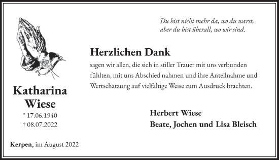 Anzeige von Katharina Wiese von  Werbepost 