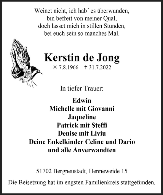 Anzeige von Kerstin de Jong von  Anzeigen Echo 