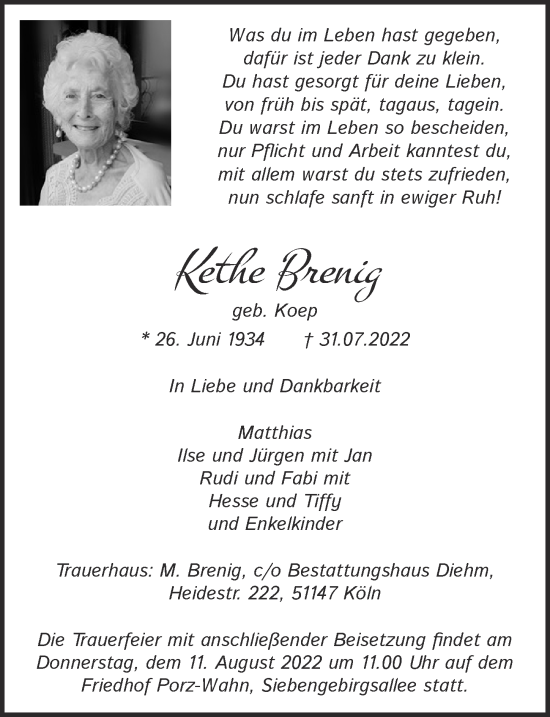 Anzeige von Kethe Brenig von  EXPRESS - Die Woche 