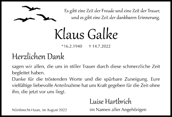 Anzeige von Klaus Galke von  Lokalanzeiger 