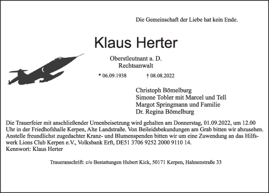 Anzeige von Klaus Herter von  Werbepost 