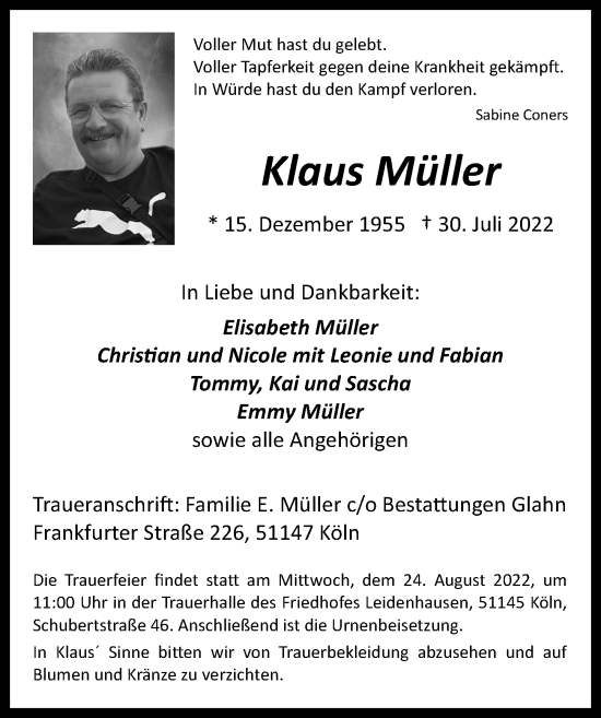 Anzeige von Klaus Müller von  EXPRESS - Die Woche 