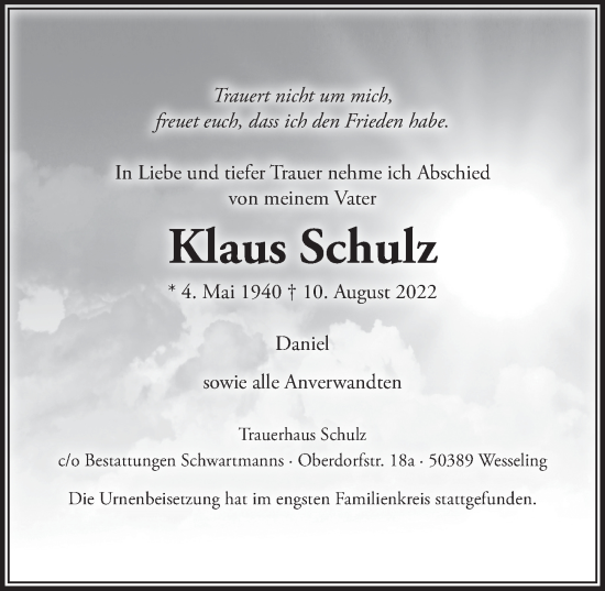 Anzeige von Klaus Schulz von  Schlossbote/Werbekurier 