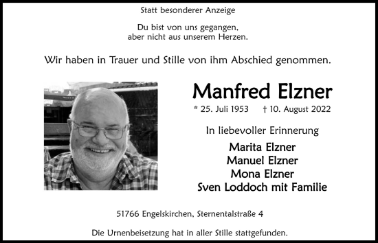 Anzeige von Manfred Elzner von  Anzeigen Echo 