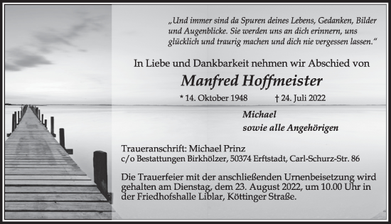 Anzeige von Manfred Hoffmeister von  Werbepost 