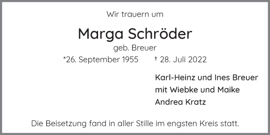 Anzeige von Marga Schröder von  Werbepost 