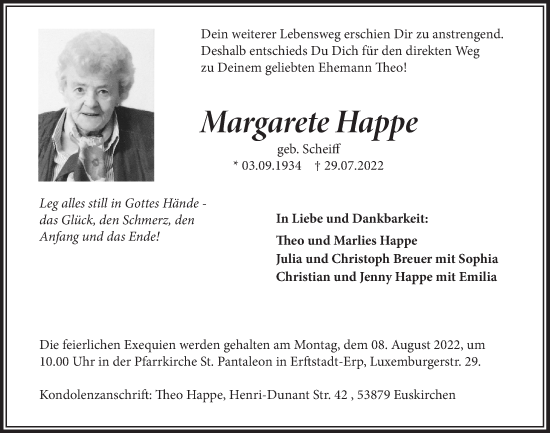 Anzeige von Margarete Happe von  Werbepost 