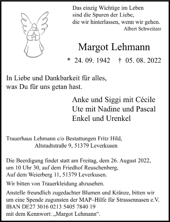 Anzeige von Margot Lehmann von  Lokale Informationen 