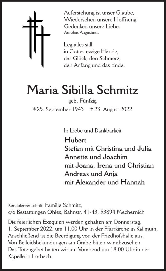 Anzeige von Maria Sibilla Schmitz von  Blickpunkt Euskirchen 