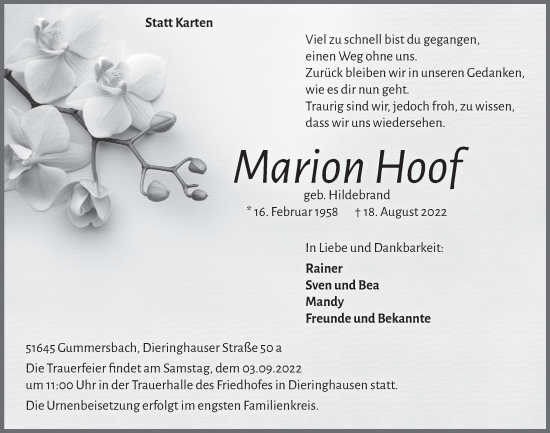 Anzeige von Marion Hoof von  Anzeigen Echo 
