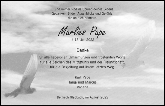 Anzeige von Marlies Pepe von  Bergisches Handelsblatt 