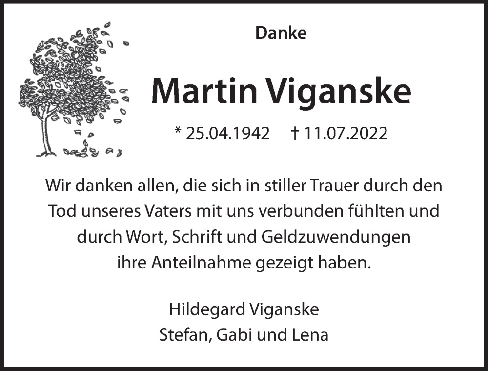  Traueranzeige für Martin Viganske vom 13.08.2022 aus  Blickpunkt Euskirchen 