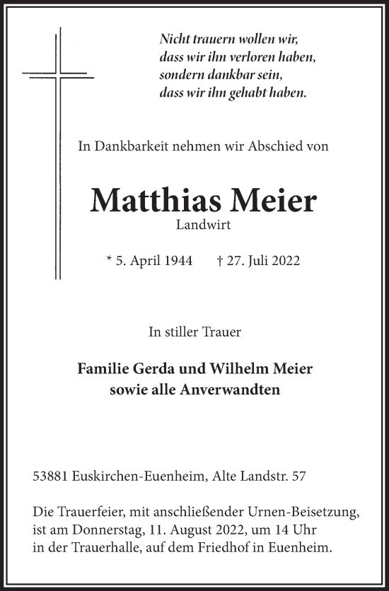 Anzeige von Matthias Meier von  Blickpunkt Euskirchen 