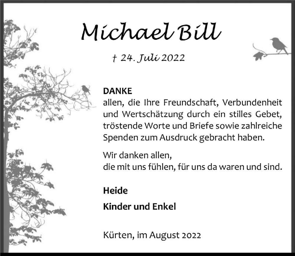  Traueranzeige für Michael Bill vom 19.08.2022 aus  Bergisches Handelsblatt 