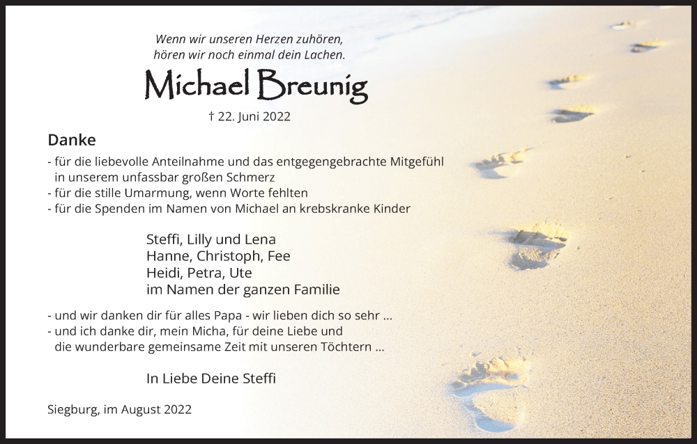  Traueranzeige für Michael Breunig vom 27.08.2022 aus Kölner Stadt-Anzeiger / Kölnische Rundschau / Express
