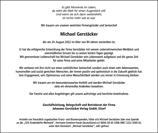 Anzeige von Michael Gerstäcker von Kölner Stadt-Anzeiger / Kölnische Rundschau / Express