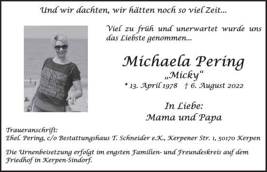 Anzeige von Michaela Pering von  Werbepost 