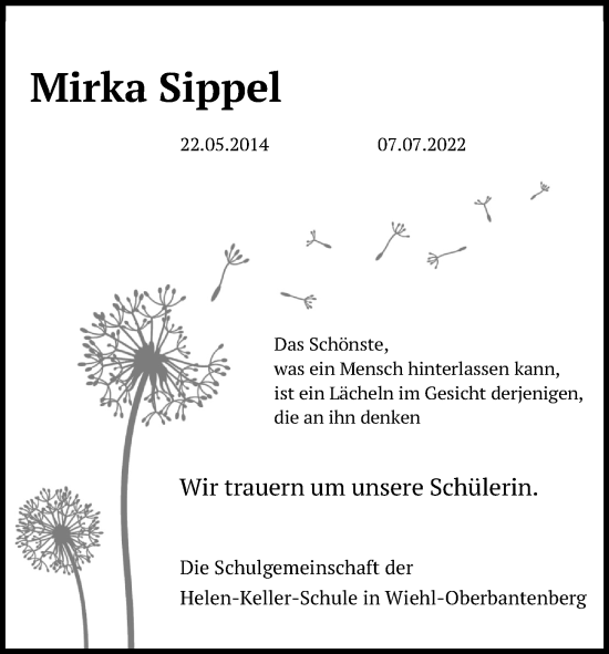 Anzeige von Mirka Sippel von Kölner Stadt-Anzeiger / Kölnische Rundschau / Express