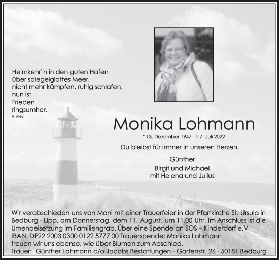 Anzeige von Monika Lohmann von  Werbepost 