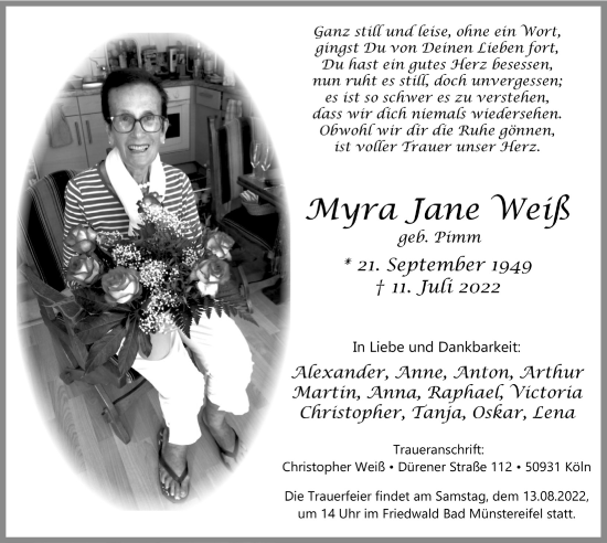 Anzeige von Myra Jane Weiß von  Blickpunkt Euskirchen 