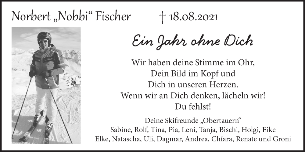  Traueranzeige für Norbert Fischer vom 19.08.2022 aus  Anzeigen Echo 