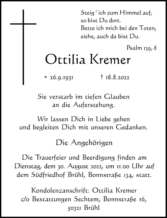 Anzeige von Ottilia Kremer von  Schlossbote/Werbekurier 