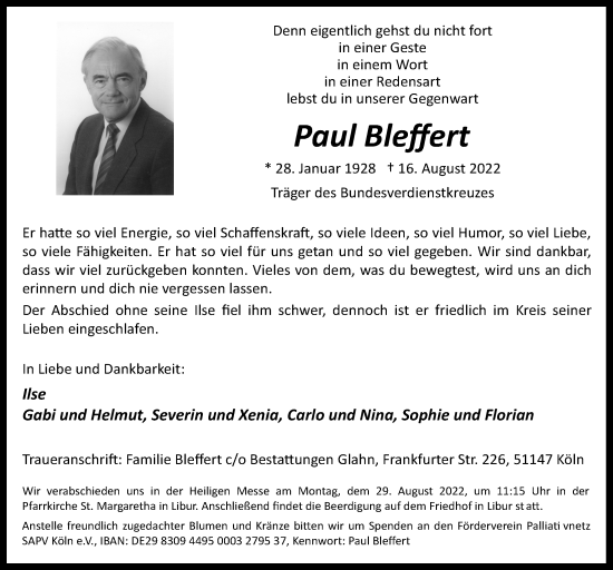 Anzeige von Paul Bleffert von  EXPRESS - Die Woche 