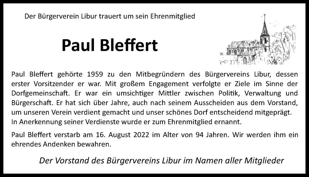  Traueranzeige für Paul Bleffert vom 26.08.2022 aus  EXPRESS - Die Woche 