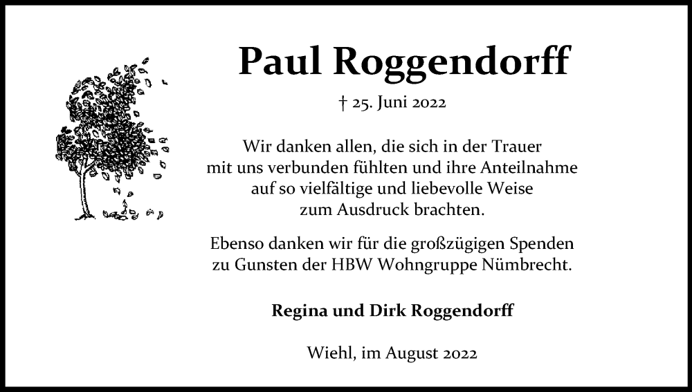  Traueranzeige für Paul Roggendorff vom 20.08.2022 aus Kölner Stadt-Anzeiger / Kölnische Rundschau / Express