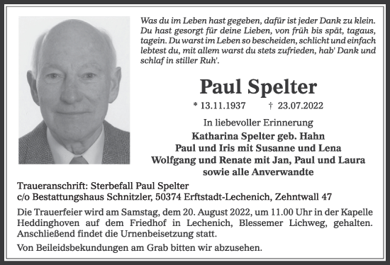Anzeige von Paul Spelter von  Werbepost 