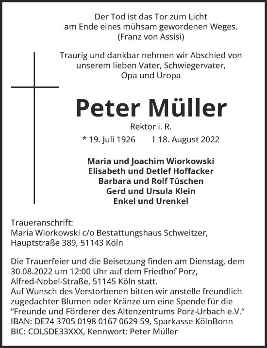 Anzeige von Peter Müller von  EXPRESS - Die Woche 