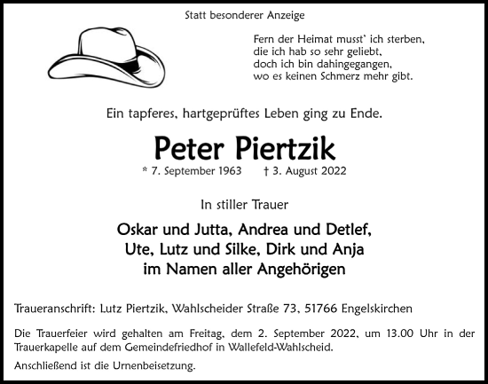 Anzeige von Peter Piertzik von  Anzeigen Echo 